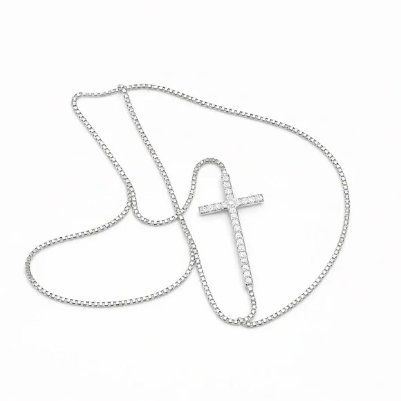 NWOT BS925 Sterling Silver Rhodium CZ Pavé Sideways Cross Adjustable Bolo Bracel - Picture 5 of 8